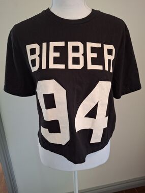 Justin Bieber Black Cropped Tee with White '94' Graphic.Ladies S. NWOT.